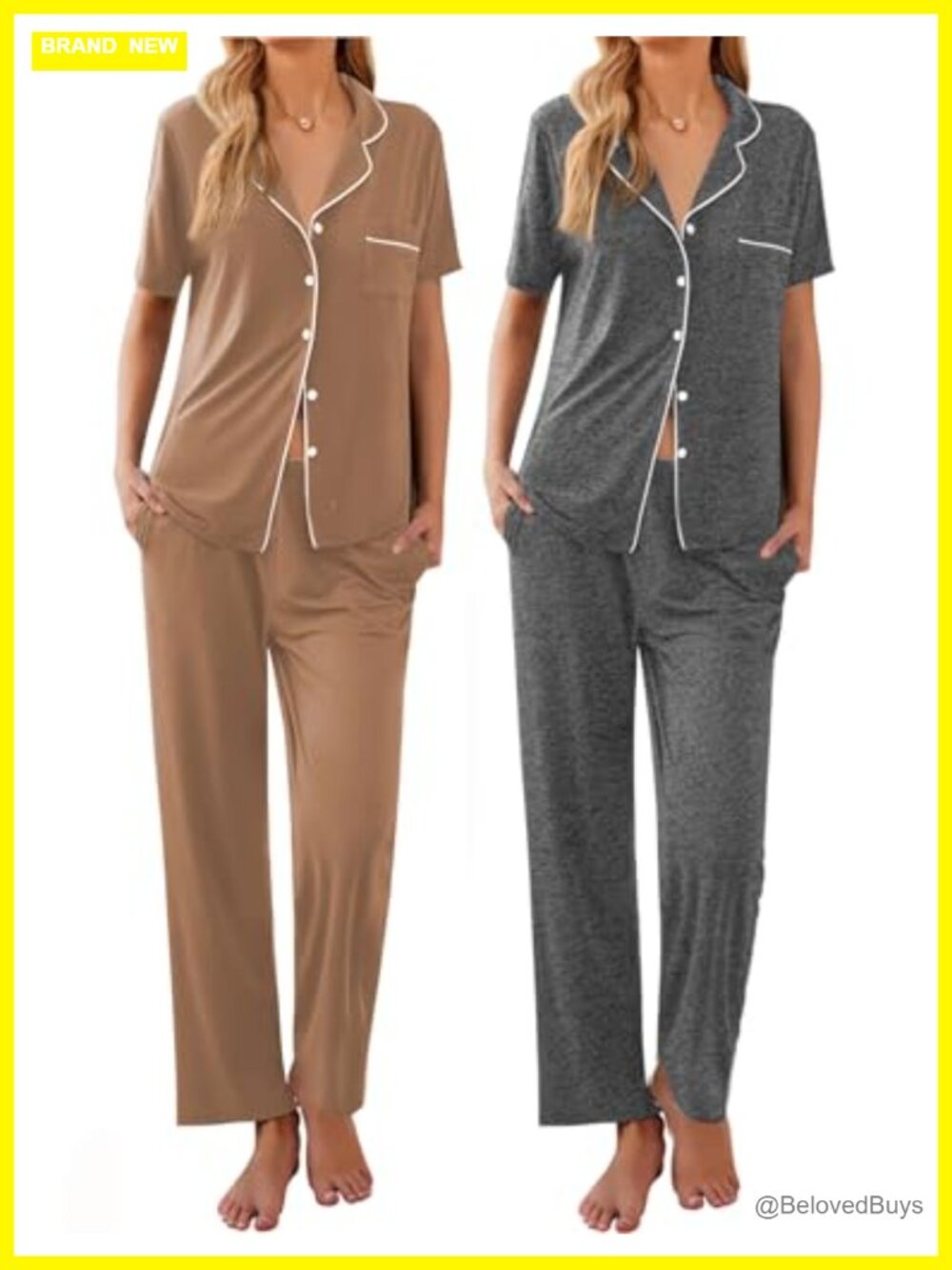 Womens 2 Pack Pajama Sets Short Sleeve Button Up Sleepwear Lounge Set